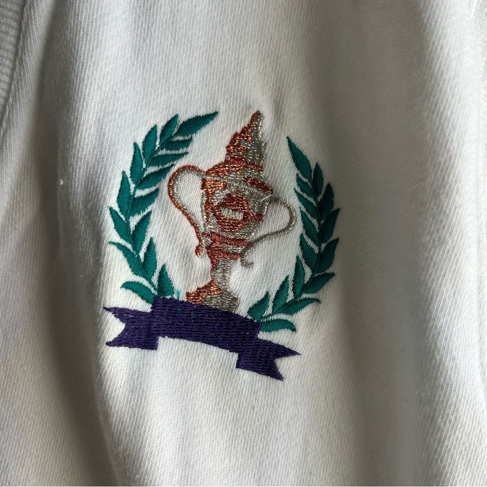 Vintage 80’s 90’s Sleeveless Golf Trophy Cotton Gold Button Up Cardigan White M - Picture 6 of 11